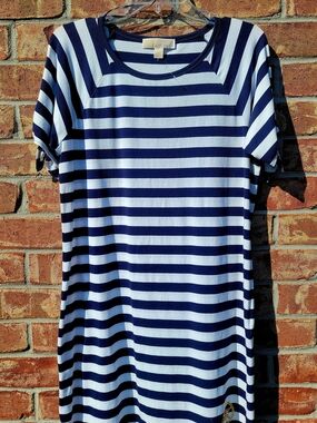 MICHAEL Michael Kors Navy and White Striped Midi Dress